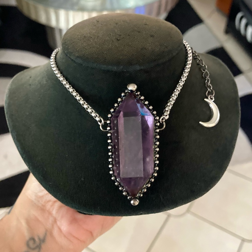 Natural purple amethyst crystal gemstone boho goth moon charm - Picture 13 of 14